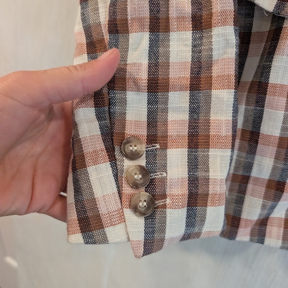 JOIE Women's Rust Brown and White Checkered Blazer Size Medium - Picture 10 of 13